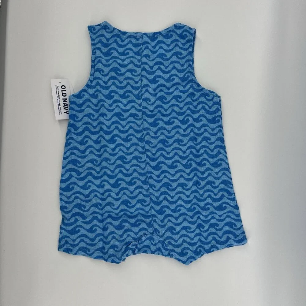 Old Navy Baby Romper Blue Wave Sleeveless Linen Henley One Piece 3-6 months